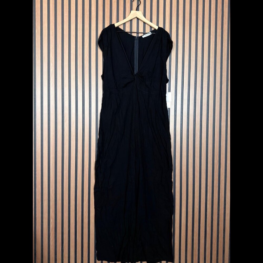 New Fust Fab One Piece 2X Womens Black Jump Gauze Knit Back Zip V Neck Linen